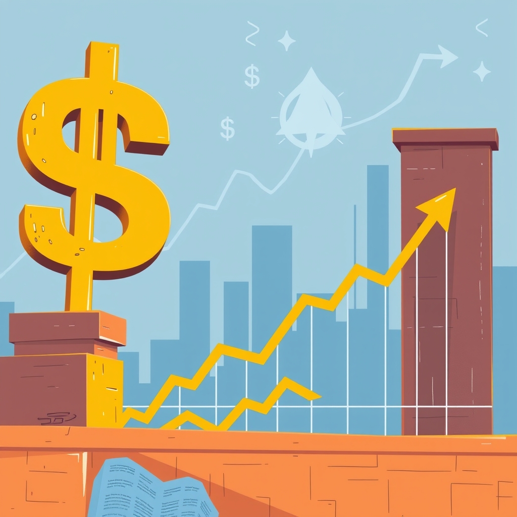 A conceptual illustration depicting a large, looming dollar sign overshadowing a graph with rising Treasury yield lines, symbolizing the economic challenges posed by a $2 trillion deficit in the United States.